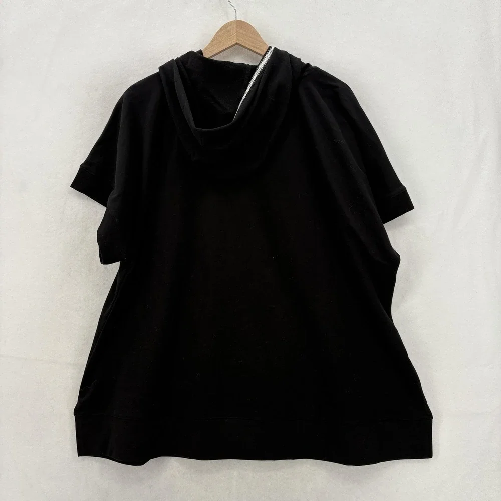 LIVI Lane Bryant Black Short-Sleeve Hooded Sweatshirt with White Trim, like NEW! - Picture 11 of 12